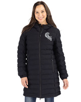 Chicago White Sox City Connect Cutter & Buck Mission Ridge Repreve Eco Insulated Womens Long Puffer Jacket Black Front