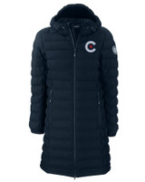 Chicago Cubs City Connect Cutter & Buck Mission Ridge Repreve Eco Insulated Womens Long Puffer Jacket NVBU_MANN_HG 1