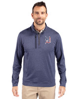 Detroit Tigers Stars & Stripes Cutter & Buck Stealth Heathered Mens Big and Tall  Quarter Zip Pullover Liberty Navy Front