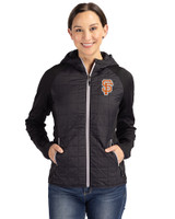 San Francisco Giants City Connect Cutter & Buck Rainier Primaloft Womens Eco Full Zip Hybrid Jacket Black Front