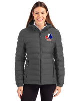 Montreal Expos Cooperstown Cutter & Buck Mission Ridge Repreve® Eco Insulated Womens Puffer Jacket Elemental Grey Front