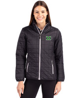 Marshall Thundering Herd Cutter & Buck Rainier PrimaLoft®  Womens Eco Insulated Full Zip Puffer Jacket Black Front