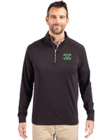 Marshall Thundering Herd Cutter & Buck Adapt Eco Knit Stretch Recycled Mens Quarter Zip Pullover Black Front