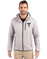 Tulsa Drillers Cutter & Buck Rainier Primaloft Eco Mens Full Zip Hooded Jacket Polished Medium Gray Front
