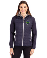 Hillsboro Hops Cutter & Buck Rainier Primaloft Womens Eco Full Zip Hybrid Jacket Dark Navy Front