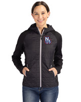 New Hampshire Fisher Cats Cutter & Buck Rainier Primaloft Womens Eco Full Zip Hybrid Jacket Black Front