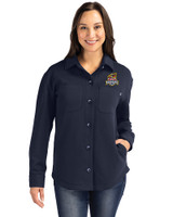 Toledo Mud Hens Cutter & Buck Roam Recycled Buttery-Soft Knit Womens Button Down Shirt Jacket Navy Blue Front
