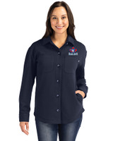 Toronto Blue Jays Cooperstown Cutter & Buck Roam Epic Versatility Recycled Womens Shirt Jacket Navy Blue Front