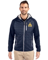 Seattle Mariners Cooperstown Cutter & Buck Rainier Primaloft Mens Eco Full Zip Hybrid Jacket Dark Navy Front