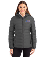 New York Mets Cooperstown Cutter & Buck Mission Ridge Repreve® Eco Insulated Womens Puffer Jacket Elemental Grey Front