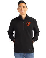 Baltimore Orioles Cooperstown Cutter & Buck Roam Epic Versatility Recycled Quarter Zip Mens Pullover Black Front