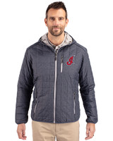 Cleveland Indians Cooperstown Cutter & Buck Rainier Primaloft Eco Mens Full Zip Hooded Jacket Anthracite Melange Front