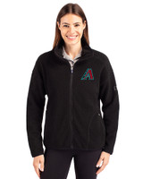 Arizona Diamondbacks Cutter & Buck Cascade Epic Comfort Recycled Sherpa Fleece Womens Full Zip Jacket Black Front