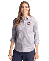Umass Minutemen Cutter & Buck Stretch Oxford Stripe Womens Long Sleeve Dress Shirt Charcoal Front
