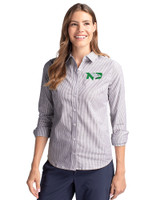 North Dakota Cutter & Buck Stretch Oxford Stripe Womens Long Sleeve Dress Shirt Charcoal Front
