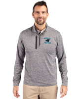 Carolina Panthers Historic Cutter & Buck Stealth Heathered Mens Big and Tall  Quarter Zip Pullover Elemental Grey Front