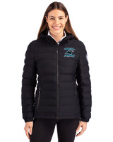 Carolina Panthers Historic Cutter & Buck Mission Ridge Repreve® Eco Insulated Womens Puffer Jacket Black Front