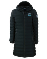 Carolina Panthers Historic Cutter & Buck Mission Ridge Repreve Eco Insulated Womens Long Puffer Jacket BL_MANN_HG 1