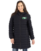 North Dakota Cutter & Buck Mission Ridge Repreve Eco Insulated Womens Long Puffer Jacket Black Front