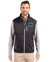 Carolina Panthers Historic Cutter & Buck Rainier PrimaLoft® Mens Big and Tall Eco Insulated Full Zip Puffer Vest Black Front