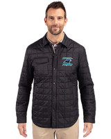 Carolina Panthers Historic Cutter & Buck Rainier Recycled Insulated Puffer Mens Full Zip Shirt Jacket Black Front