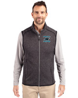 Carolina Panthers Historic Cutter & Buck Mainsail Sweater-Knit Mens Full Zip Vest Charcoal Heather Front