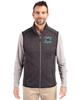 Carolina Panthers Historic Cutter & Buck Mainsail Sweater-Knit Mens Full Zip Vest Charcoal Heather Front