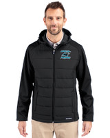 Carolina Panthers Historic Cutter & Buck Evoke Recycled HoneycombFleece Mens Big & Tall Hybrid Full Zip Jacket Black Front