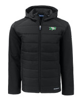 North Dakota Cutter & Buck Evoke Hybrid Softshell Recycled Full Zip Mens Hooded Jacket BL_MANN_HG 