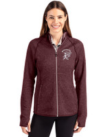 Mississippi State Bulldogs Vintage Cutter & Buck Mainsail Sweater-Knit Womens Full Zip Hooded Jacket Bordeaux Heather Front