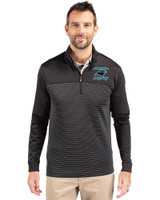 Carolina Panthers Historic Cutter & Buck Traverse Stretch Eco Stripe Quarter Zip Mens Big and Tall Pullover Black Front