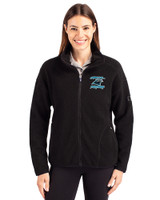 Carolina Panthers Historic Cutter & Buck Cascade Epic Comfort Recycled Sherpa Fleece Womens Full Zip Jacket Black Front