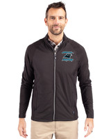 Carolina Panthers Historic Cutter & Buck Adapt Eco Knit Hybrid Recycled Mens Big & Tall Full Zip Jacket Black Front