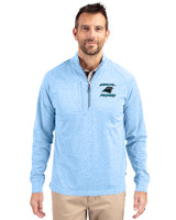 Carolina Panthers Historic Cutter & Buck Adapt Eco Knit Heather Mens Quarter Zip Pullover Atlas Heather Front