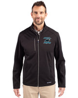 Carolina Panthers Historic Cutter & Buck Evoke Softshell Recycled Full Zip Mens Jacket Black Front