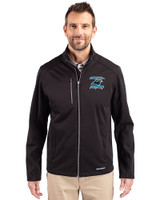 Carolina Panthers Historic Cutter & Buck Evoke Recycled Honeycomb Fleece Mens Full Zip Jacket Black Front