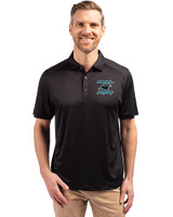 Carolina Panthers Historic Cutter & Buck Forge Eco Stretch Recycled Mens Polo Black Front