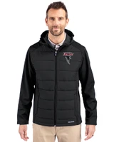 Atlanta Falcons Historic - Cutter & Buck Evoke Hybrid Eco Softshell Recycled Full Zip Mens Big & Tall Hooded Jacket Black Front