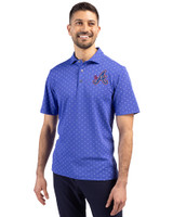 Atlanta Braves City Connect Cutter & Buck Virtue Eco Pique Tile Print Recycled Mens Polo Chelan Blue Front