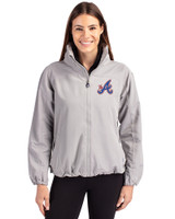 Atlanta Braves City Connect Cutter & Buck Charter Eco Recycled Womens Full-Zip Jacket Polished Medium Gray Front