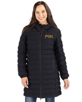 Pittsburgh Pirates City Connect Cutter & Buck Mission Ridge Repreve Eco Insulated Womens Long Puffer Jacket Black Front
