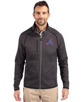 Atlanta Braves City Connect Cutter & Buck Mainsail Sweater-Knit Mens Big and Tall Full Zip Jacket Charcoal Heather Front