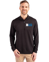 BIG 10 Conference Cutter & Buck Virtue Eco Pique Recycled Quarter Zip Mens Big & Tall Pullover Black Front