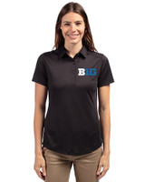 BIG 10 Conference Cutter & Buck Prospect Eco Textured Stretch Recycled Womens Short Sleeve Polo Black Front