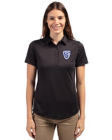 PAC-12 Conference Cutter & Buck Prospect Eco Textured Stretch Recycled Womens Short Sleeve Polo Black Front