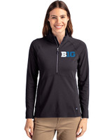 BIG 10 Conference Cutter & Buck Adapt Eco Knit Stretch Recycled Womens Half Zip Pullover Black Front