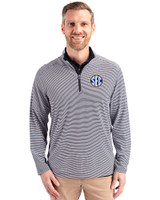 SEC Conference Cutter & Buck Virtue Eco Pique Micro Stripe Recycled Mens Big & Tall Quarter Zip Navy Blue/White Front