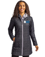 BIG 10 Conference Cutter & Buck Rainier PrimaLoft®  Womens Eco Insulated Hooded Long Coat Black Front