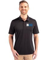 BIG 10 Conference Cutter & Buck Prospect Eco Textured Stretch Recycled Mens Short Sleeve Polo Black Front