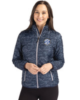 SEC Conference Cutter & Buck Rainier PrimaLoft® Womens Eco Insulated Full Zip Printed Puffer Jacket Dark Navy Front